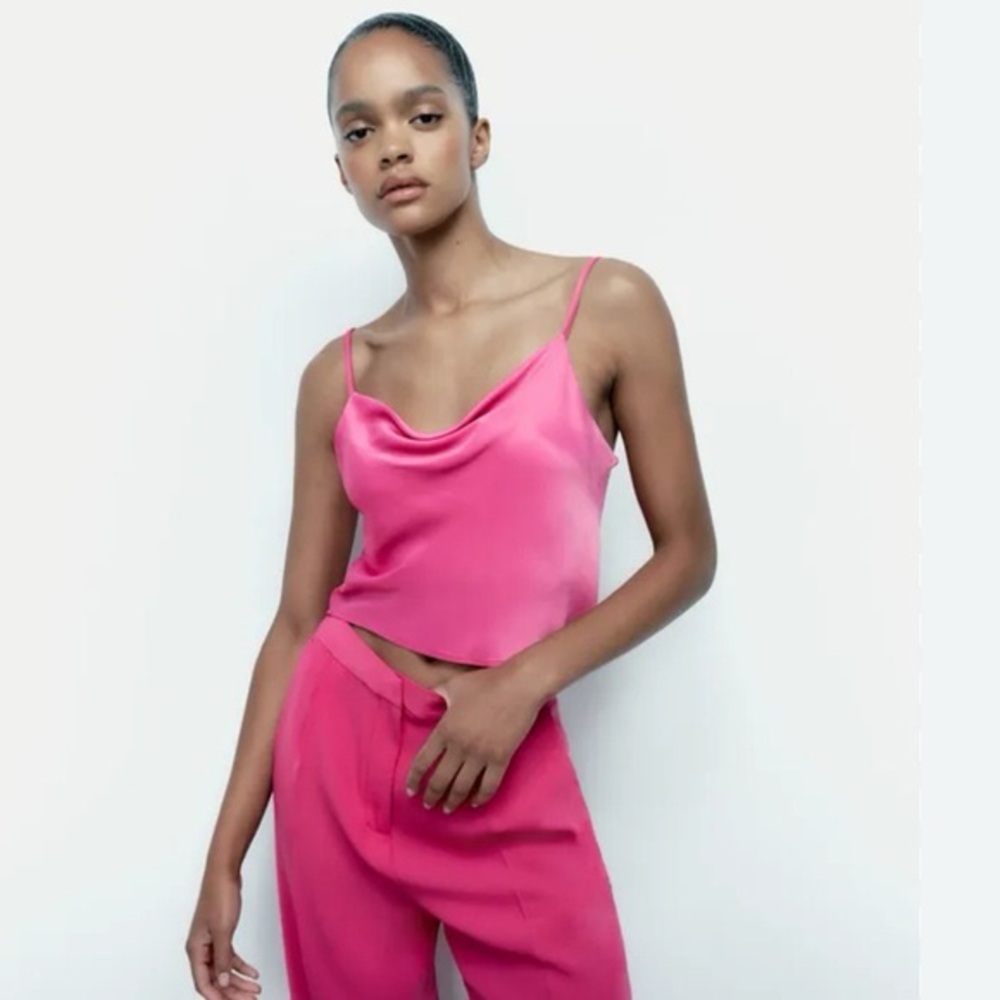 NWT Zara Pink Satin Cropped Tank Top